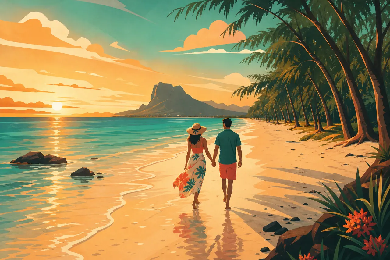 Balade sur la plage de Flic en Flac